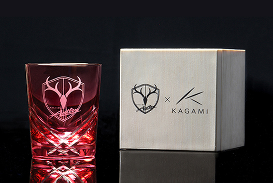 Rocks glass with the Kashima Antlers logo