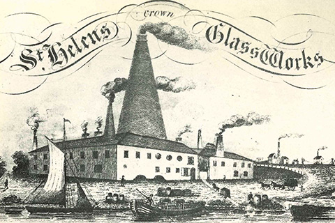The St Helens Crown Glass Works. Artist’s impression of Greenall & Pilkington in the 1830s.